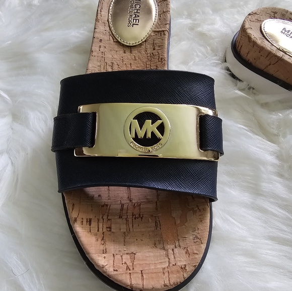 MICHAEL KORS WARREN LOW NAVY / GOLD / WHITE CORK SLIDE SANDAL - Picture 3 of 8